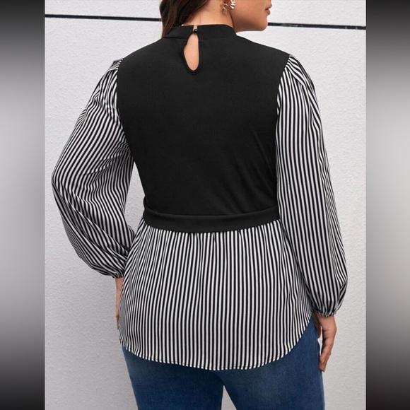 SHEIN unity plus size striped print lantern sleeve 2 in 1 top - Picture 3 of 5
